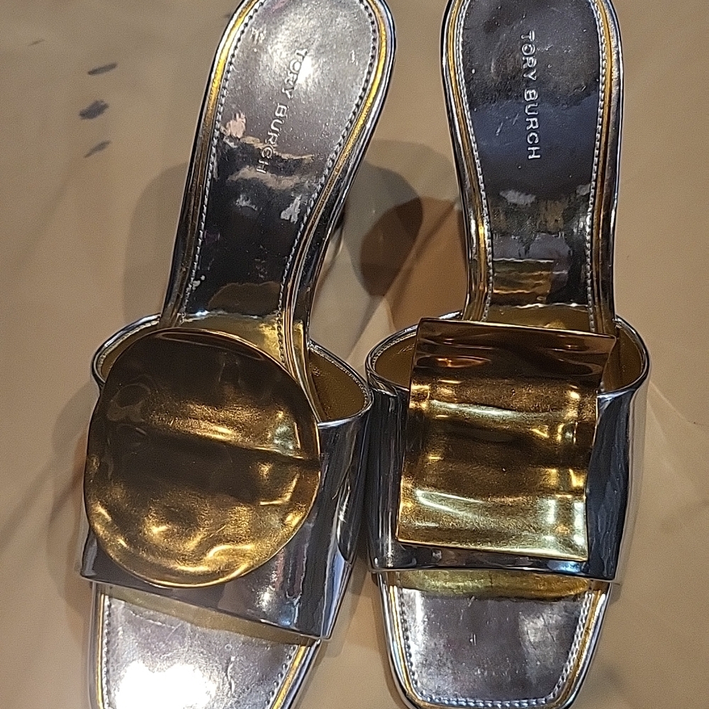 Tory Burch Patos Metallic Silver and Gold Heels